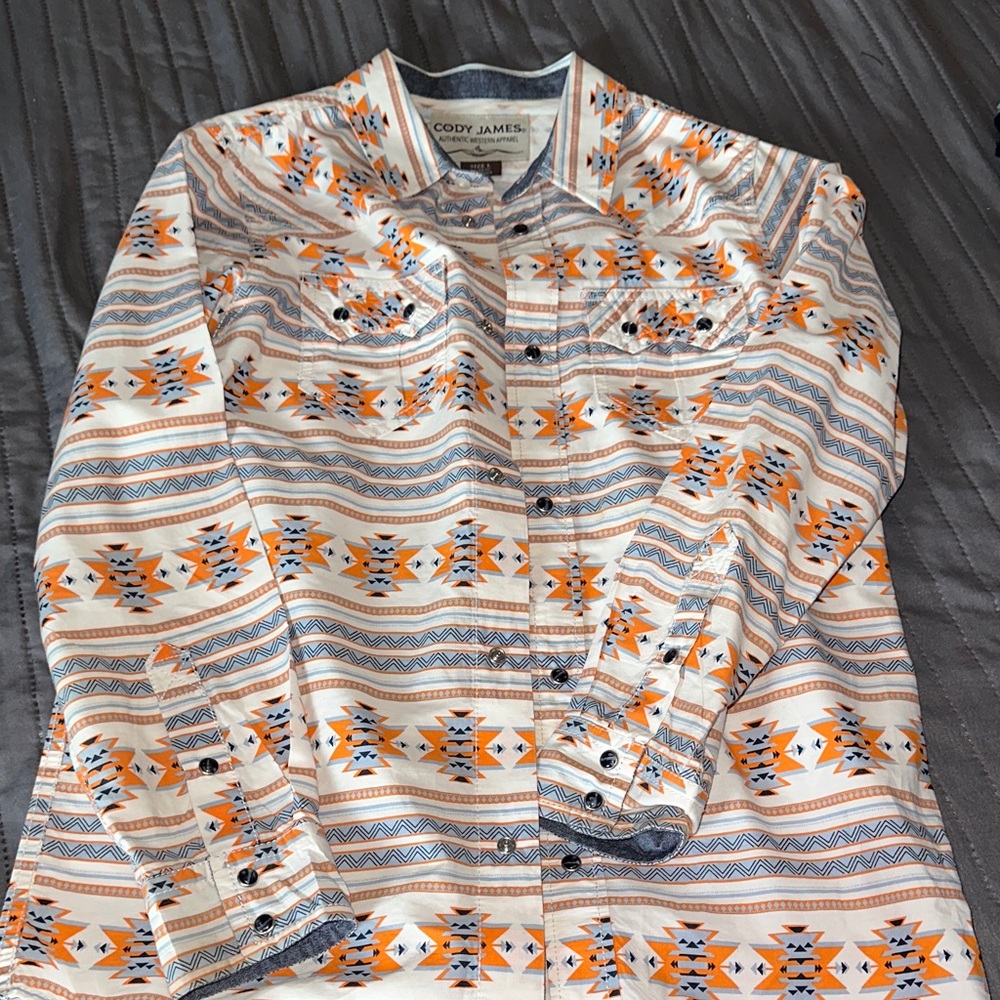 Cody James Kids' Aztec Button Down Shirt - Orange and Blue
